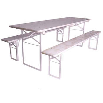 Set van biertafel 220 x 70cm en 2 bierbanken (white wash)